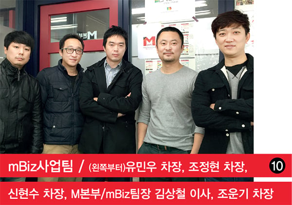 mBiz 사업팀mBiz 사업팀_(왼쪽부터) 유민우 차장, 조정현 차장, 신현수 차장, M본부 및 mBiz 팀장 김상철 이사, 조운기 차장